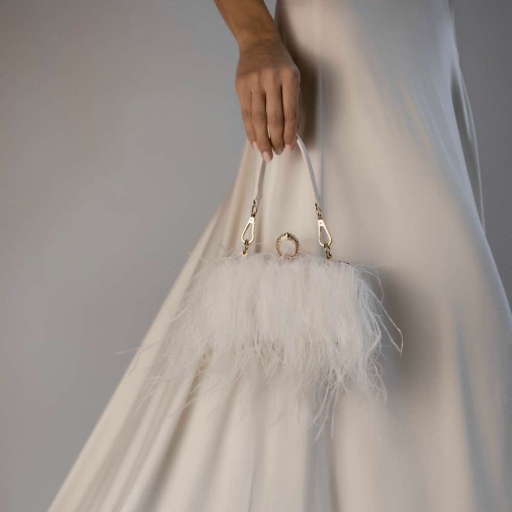 Ostrich feather clutch handbag